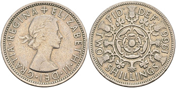 Великобритания 2 шиллинга (флорин) 1966 Елизавета II (1952-2022) KM 906, Spink 4146 медно-никель 4593-821