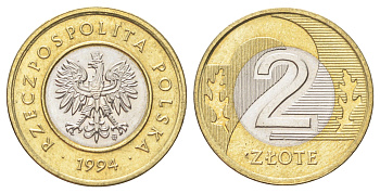 Польша 2 злотых 1994 MW KM 283 биметалл UNC 4701-118