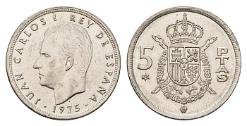 Испания 5 песет 1975 (78) M, Хуан Карлос I (1975-2014) KM 807 медно-никель UNC 4633-216