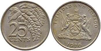 Тринидад и Тобаго 25 центов 1976 цветок дикая пуансеттия KM 28 медно-никель 4396-714