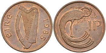 Ирландия 1 пенни 1985 мифологическая птица лира KM 20 бронза 4582-137