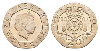 Великобритания 20 пенсов 2007 Елизавета II (1952-2022) KM 990, Spink 4630 (G3) медно-никель aUNC 4639-938
