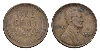 США 1 цент 1957 Авраам Линкольн KM 132 бронза 4674-458