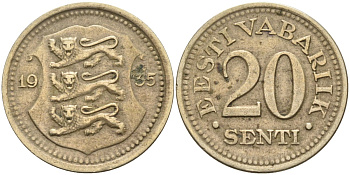 Эстония 20 центов 1935 Республика (1928-1940) KM 17 никель бронза 4585-1031