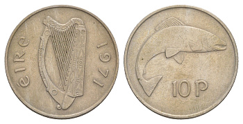 Ирландия 10 пенсов 1971 лосось KM 23 медно-никель 4595-911