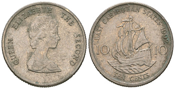 Восточные Карибы 10 центов 1992 KM 13 медно-никель 4618-719