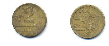 БРАЗИЛИЯ 2 КРУЗЕЙРО 1945 KM 559 алюминевая бронза 76-941
