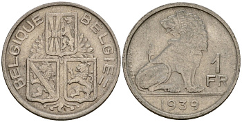 Бельгия 1 франк 1939 Belgique - Belgie KM 119 никель 4603-1221