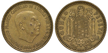 Испания 1 песета 1966 (71) Франсиско Франко (1939-1975) KM 796 алюминиевая бронза 4128-1043