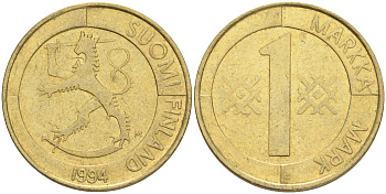 ФИНЛЯНДИЯ 1 МАРКА 1994 M KM 76 алюминиевая бронза 4556-524