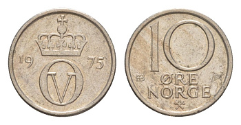 Норвегия 10 эре 1975 Улаф V (1957-1991) KM 416 медно-никель 4632-1159