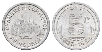 Франция, Перигё 5 сантимов 1923 диаметр 19 мм, вес 1 гр Elie mon 10.1 алюминий UNC 4659-624