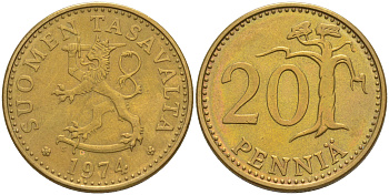 Финляндия 20 пенни 1974 S KM 47 алюминиевая бронза 106-345