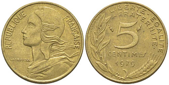ФРАНЦИЯ 5 САНТИМОВ 1979 ТИП MARIANNE KM 933, LE FRANC 125.15 медь алюминий никель 116-451