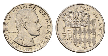 Монако 1/2 франка 1977 Ренье III (1949-2005) KM 145 никель 4169-718