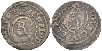 Польша, Эльблонг 1 шиллинг (шеляг) ND Кристина (1626-1654), Шведское правление (1626-1655), вес 0,49 гр. KM 46 серебро 1517-422