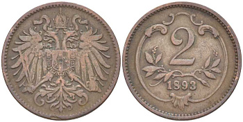 АВСТРИЯ 2 ГЕЛЛЕРА 1893 ФРАНЦ ИОСИФ KM 2801 бронза 4396-1164