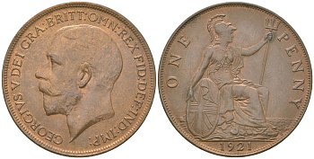 Великобритания 1 пенни 1921 Георг V (1910-1936) KM 810, Spink 4051 бронза    69-745