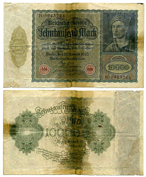 Германия 10000 марок 1922 19 января 1922, Альбрехт Дюрер, без 10000 справа Pick 71  бумага 8618-33-1-1