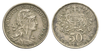 Португалия 50 сентаво 1968 голова Свободы вправо KM 577 никель латунь 4659-649