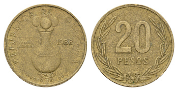 Колумбия 20 песо 1988 KM 271 алюминиевая бронза 4142-542
