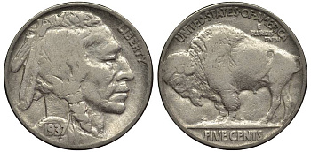 США 5 ЦЕНТОВ 1937 ИНДЕЕЦ, БИЗОН KM 134 медно-никель 27-711