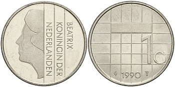 Нидерланды 1 гульден 1990 Беатрикс (1980-2013) KM 205 никель UNC 4579-433