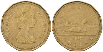 Канада 1 доллар 1987 Елизавета II (1952-2022), утка KM 157 никель плакированный алюминиевой бронзой 4616-814