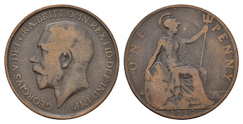 Великобритания 1 пенни 1913 Георг V (1910-1936) KM 810, Spink 4051 бронза 4680-832