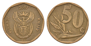 ЮАР 50 центов 2007 Зантедеския Эллиота (калла), герб, год-тип KM 343 сталь плакированная бронзой 4687-739