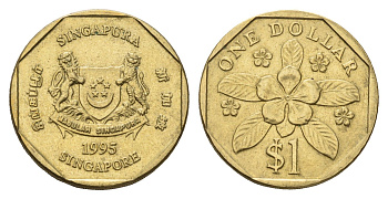 Сингапур 1 доллар 1995 барвинок KM 103 алюминиевая бронза UNC 4641-1233