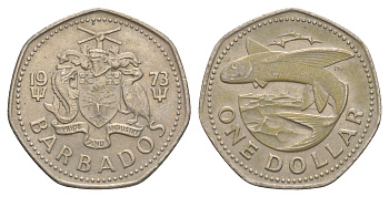 Барбадос 1 доллар 1973 летучая рыба KM 14.1 медно-никель 4637-325