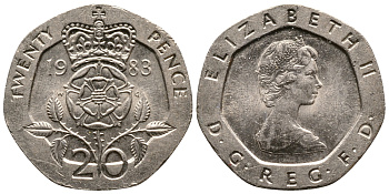 Великобритания 20 пенсов 1983 Елизавета II (1952-2022) KM 931, Spink 4230 (G1) медно-никель 86-722
