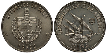 Куба 1 песо 1981 500 лет открытию Америки - "Нинья" KM 66 медно-никель  BU 1525-1041