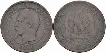 Франция 10 сантимов 1856 MA, Наполеон III (1852-1870) KM 771.6, Le Franc 133.37 бронза    4680-545