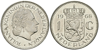 Нидерланды 1 гульден 1968 Юлиана (1948-1980) KM 184a никель UNC 4579-523