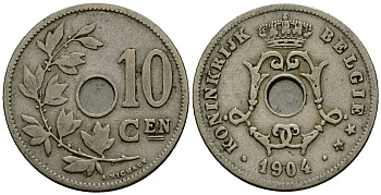 Бельгия 10 сантимов 1904 Belgie KM 53 медно-никель 4172-1153