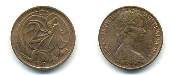 АВСТРАЛИЯ 2 ЦЕНТА 1984 ЕЛИЗАВЕТА II, МОЛОДОЙ ПОРТРЕТ, ПЛАЩЕНОСНАЯ ЯЩЕРИЦА (FRILLED LIZARD) KM 63 бронза UNC 56-831