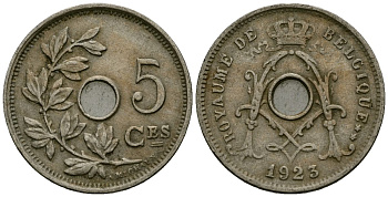 Бельгия 5 сантимов 1923 Belgique KM 66 медно-никель 4173-524