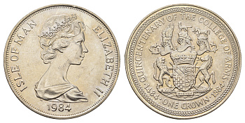 Остров Мэн 1 крона 1984 500 лет колледжу оружейников, геральдическая палата KM 124 медно-никель UNC 4386-131