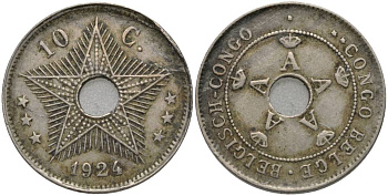 Бельгийское Конго 10 сантимов 1924 Альберт I (1909-1934) KM 18 медно-никель 27-1133