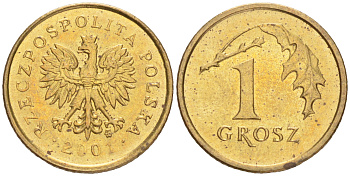 Польша 1 грош 2001 MW KM 276, Parchimowicz 701j латунь 4516-767
