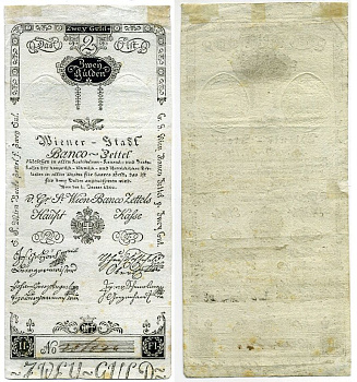 АВСТРИЯ 2 ГУЛЬДЕНА 1800 ВАЙНЕР БАНК Pick A 30 бумага aUNC 000-00-00