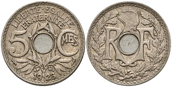 Франция 5 сантимов 1923 KM 875 медно-никель 4596-565