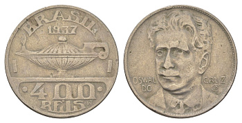 Бразилия 400 реалов 1937 Освалду Крус KM 539 медно-никель 4624-1244