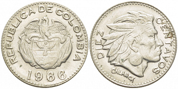 КОЛУМБИЯ 10 СЕНТАВО 1966 KM 212.2 медно-никель 3309-323