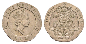 Великобритания 20 пенсов 1995 Елизавета II (1952-2022) KM 939, Spink 4361 (G2) медно-никель 4639-865