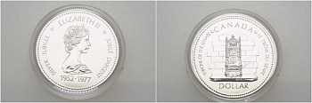 Канада 1 доллар 1977 25 лет вступлению на престол Королевы Елизаветы II KM 118 серебро UNC 1078-4-52