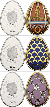 Палау 3 монеты по 5 долларов 2012 яйца Фаберже, цветная эмаль, позолота серебро PROOF 1065-1-21