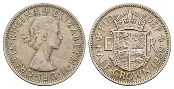 Великобритания 1/2 кроны 1959 Елизавета II (1952-2022), редкий год KM 907, Spink 4145 медно-никель 3996-343